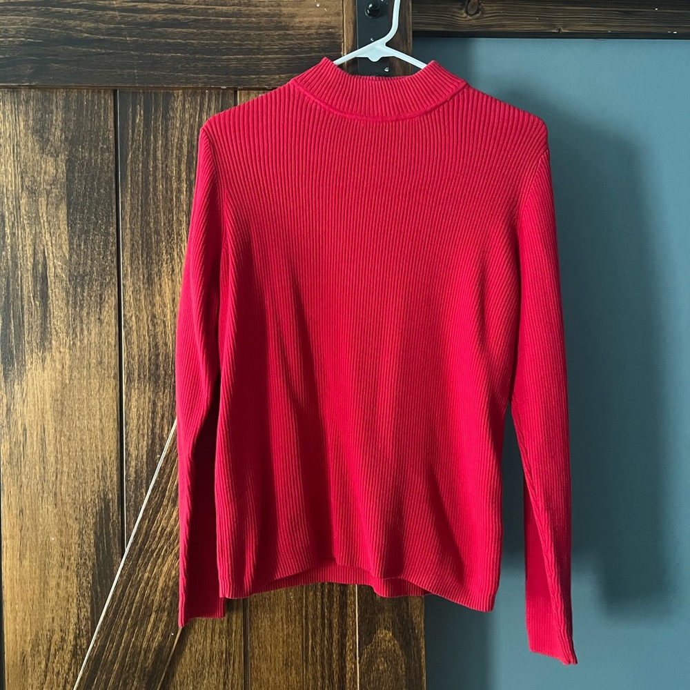 Red Ribbed Long Sleeve Mockneck Sweater